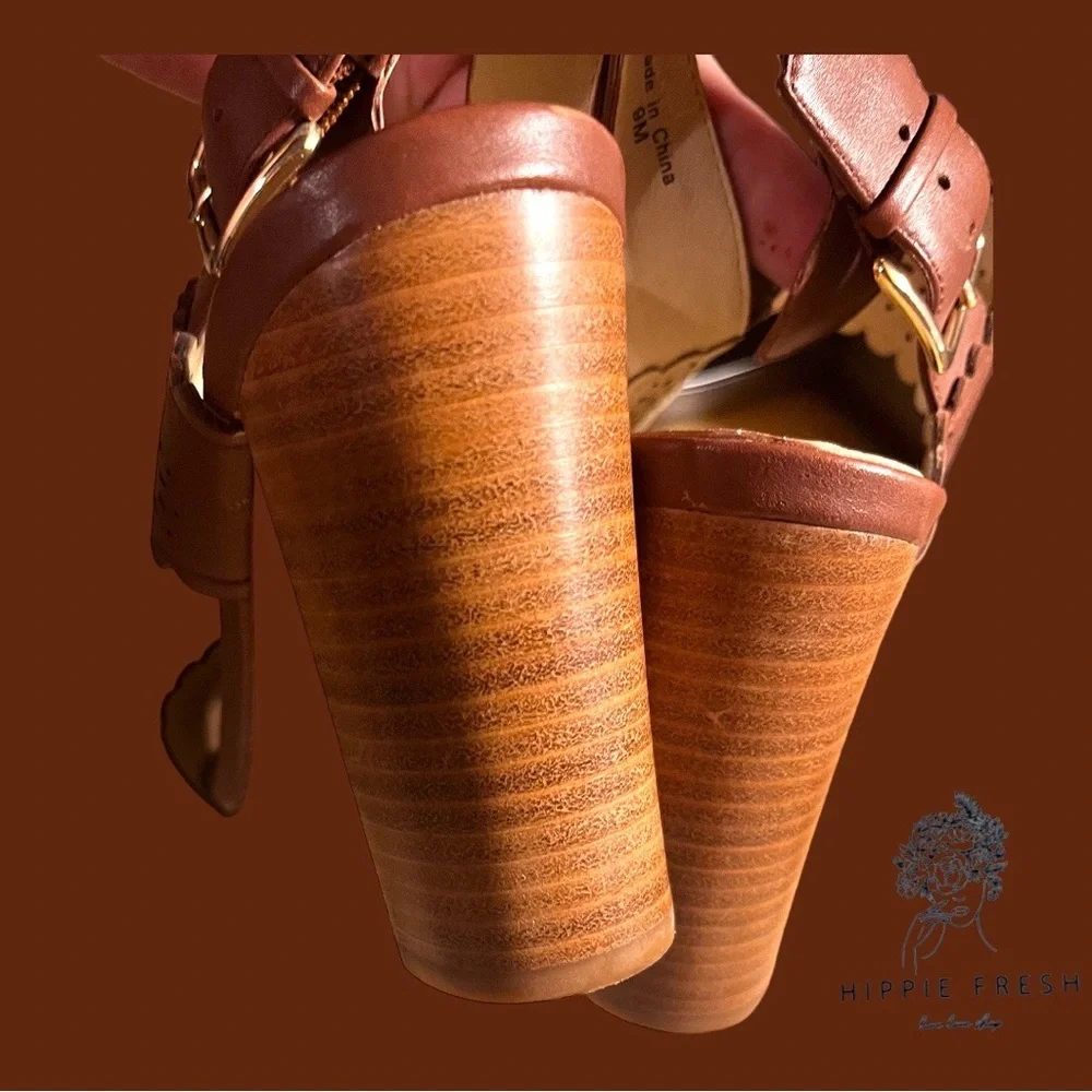 Kate Spade Laser-Cut Sunburst Leather Sandals, Brown Size US 9M